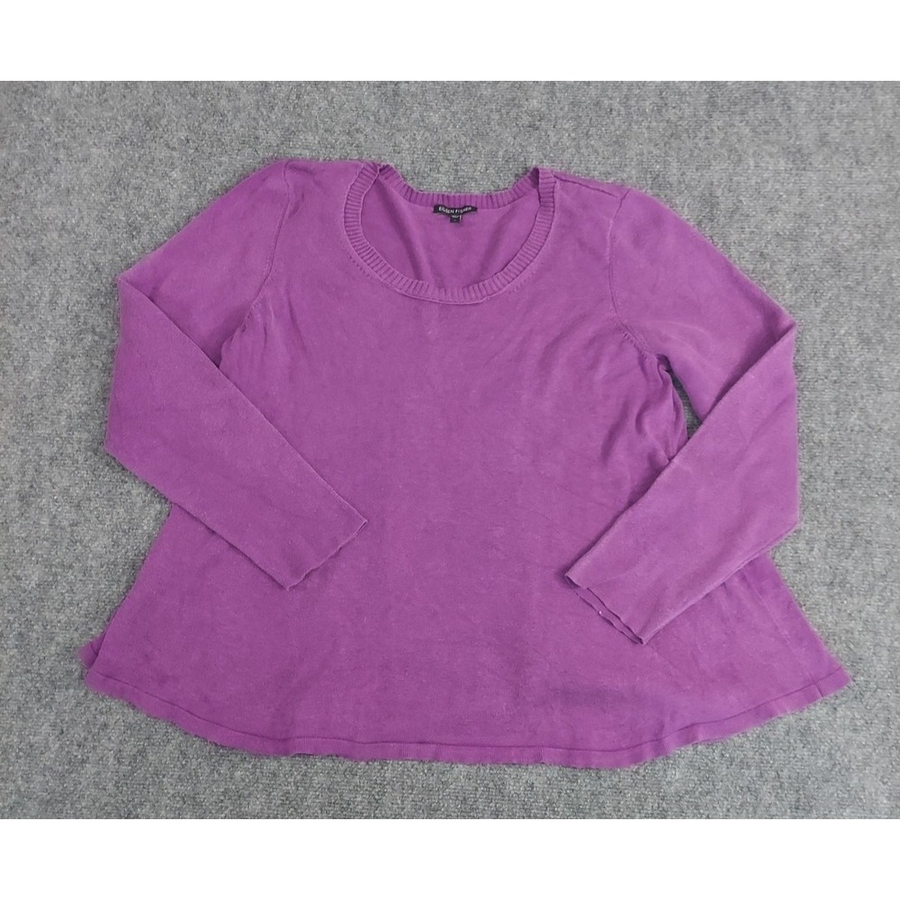 Eileen Fisher Sweater Womens Large Purple Silk Stretch‎ Scoop Neck READ